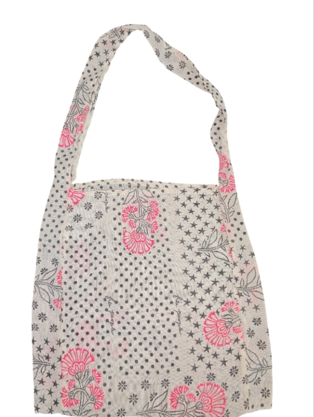 Free People Floral Patchwork Cotton Tote Bag in Light Gray and Pink - Picture 2 of 4